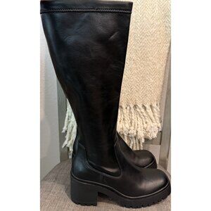 BLONDO ROUSE Size 8 Black Waterproof Leather Knee-High Lug Platform Boots